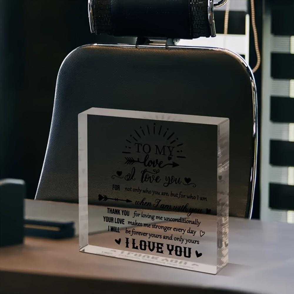 1pc Acrylic Heart-Shaped Nameplate with Romantic Quotes, "I Love You" Souvenir, Unique Gift for Couples, Indoor Decor, Anniversary, Birthday 