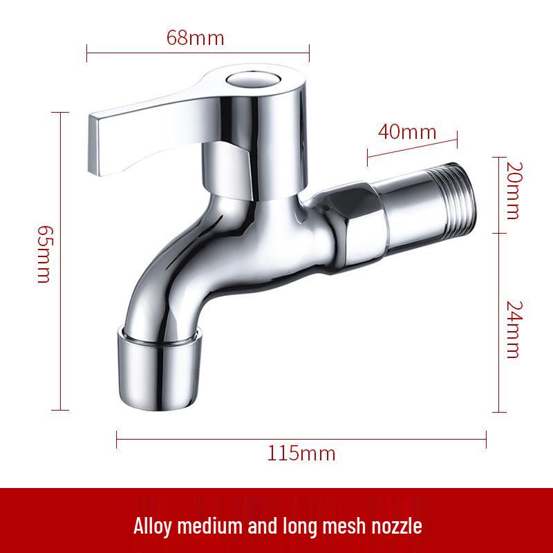 Copper Outdoor Washing Machine Faucet with Quick-Open Extended Spout, 4-Point Connect, 304 Stainless Steel, One-In Two-Out Design.