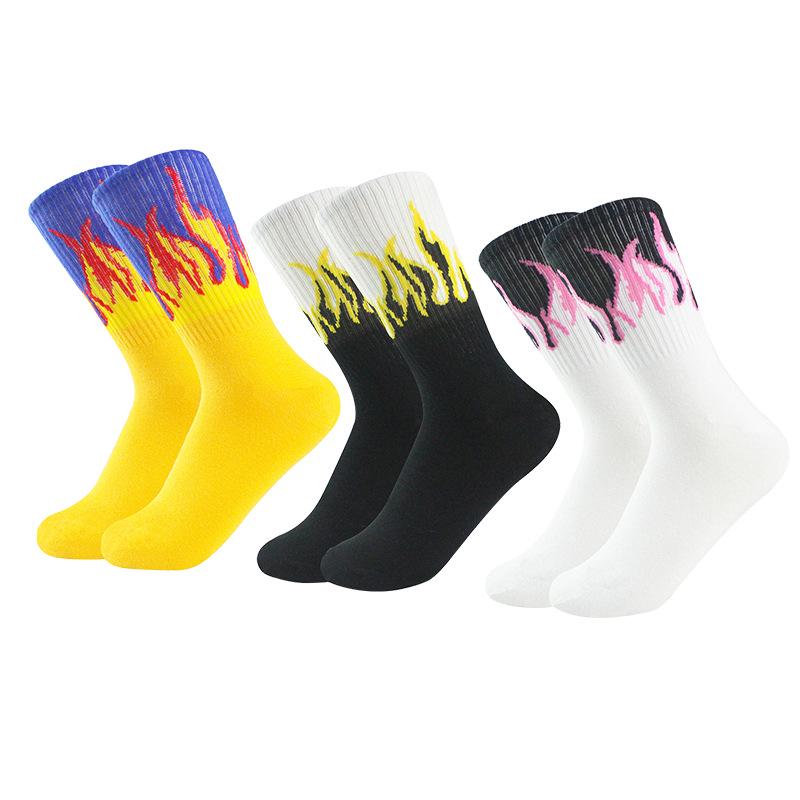 Unisex Trendy Flame Pattern Mid-Calf Socks - Versatile European & American Street Hip-Hop Style