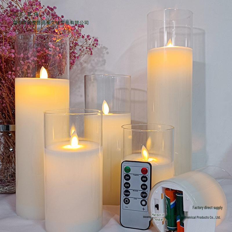 Remote-Controlled LED Glass Candle Lamp with Flickering Flame - Ideal for Romantic Home Decor and Weddings