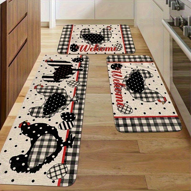 1Pcs Farmhouse Rooster Hen Pattern Floor Mat Modern Kitchen polyester Rug Non-Slip Colorful Indoor Carpet, For Home Bathroom Bedroom Living Room Decor