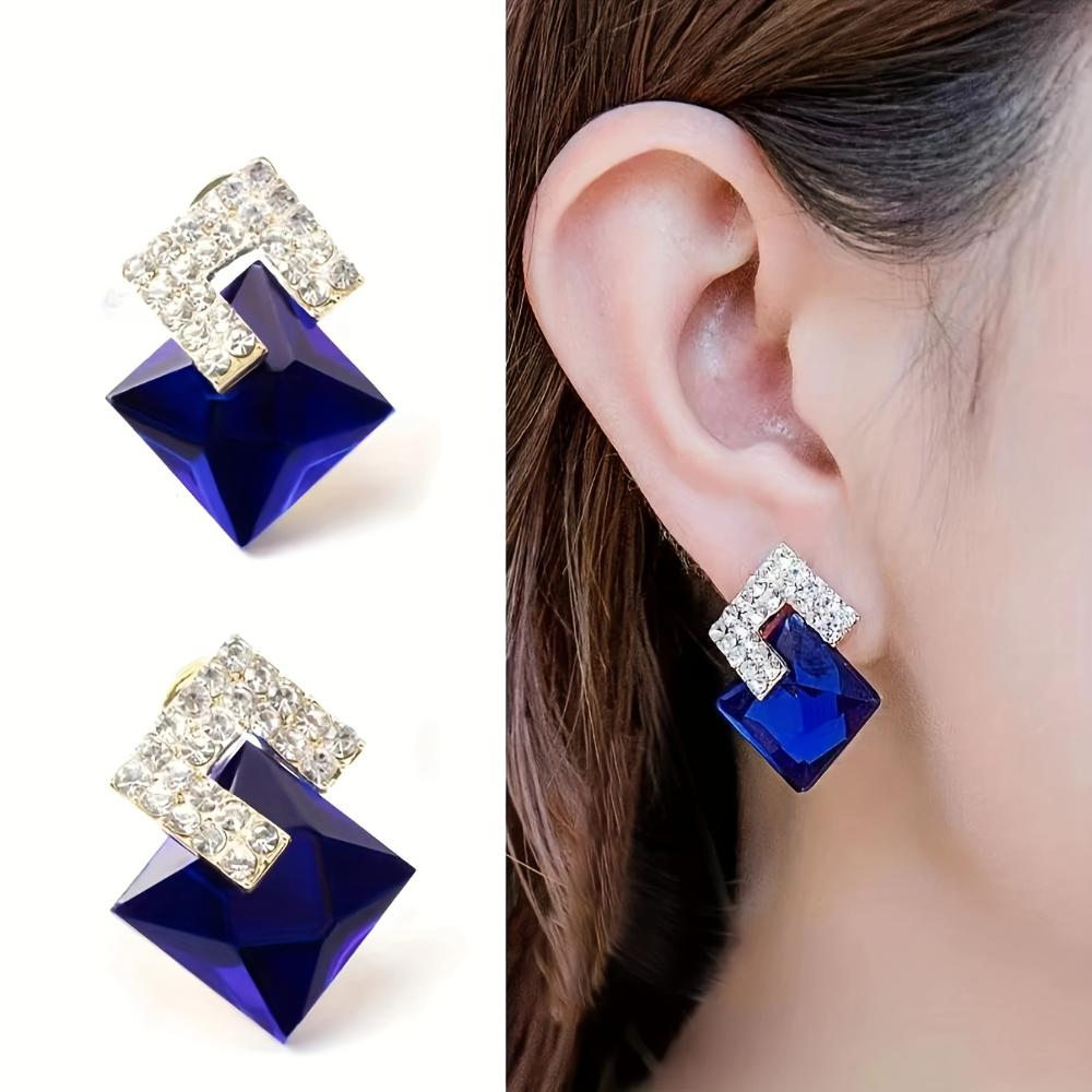 

Супер яркие простые квадратные серьги темперамент индивидуальность универсальные бриллиантовые серьги