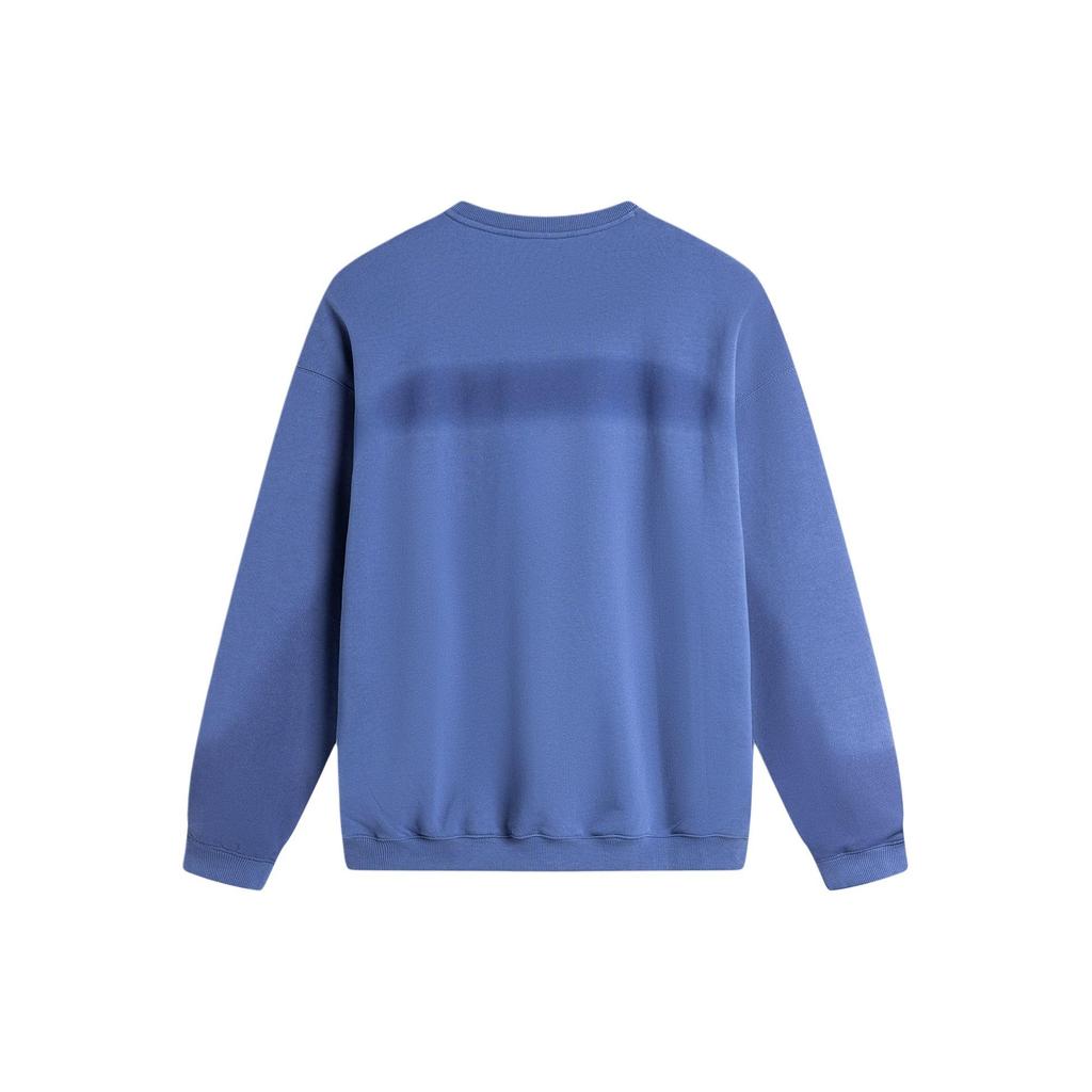 Li Ning Badfive Letter Print Round Neck Loose Knit Pullover Sweatshirt Men sweatshirt Sea-Salt-Blue AWDU717-1