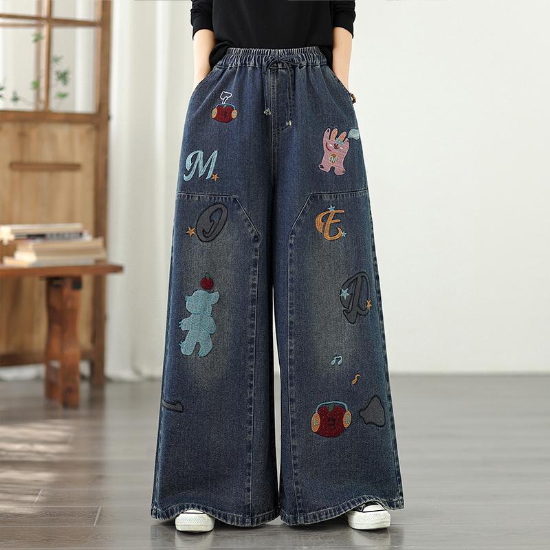 DIMANAF 2025 Plus Size Autumn Jeans Women Long Pants Embroidery Loose Denim Trousers Big Size Casual