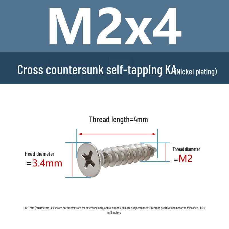 YiguYigu Nickel-Plated Phillips Flat Head Self-Tapping Screws M1-M5, Carbon Steel