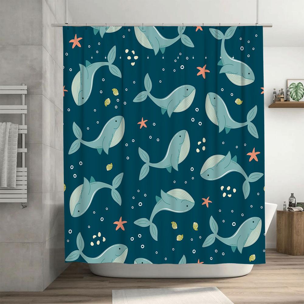 Whimsical Fish Blue Shower Curtain for Bathroom Decor with Seashell Design Home Textiles Available in Multiple Sizes at