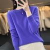 Women's Round Neck Wool Knit Sweater - Simple, Versatile, Long Sleeve Base Layer