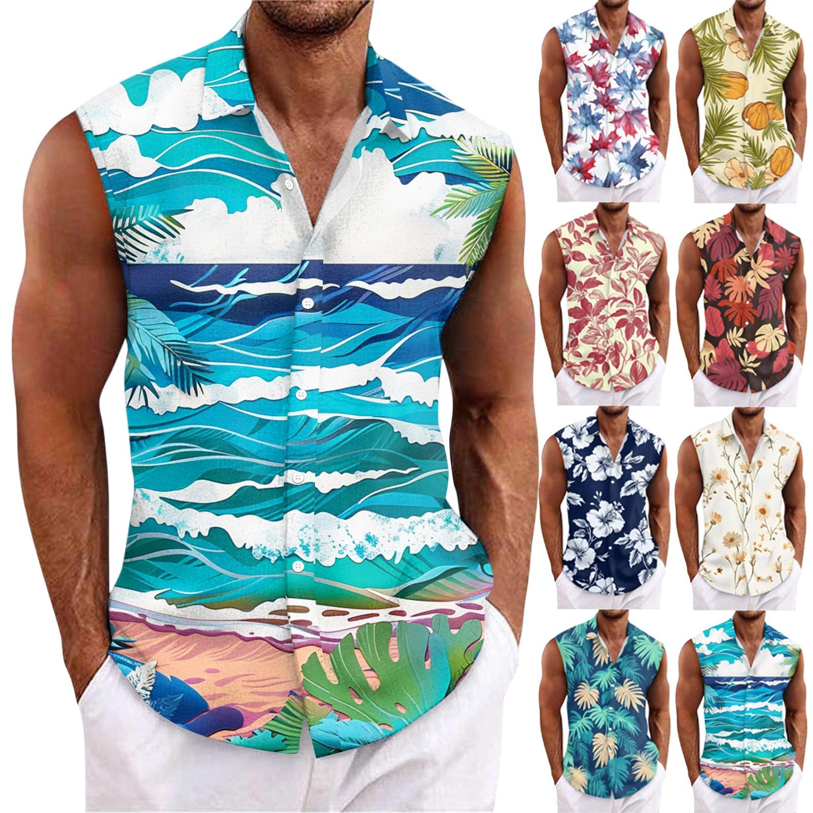 

Men s Hawaiian Lapel Button-down Shirt T-shirt Top XXXL