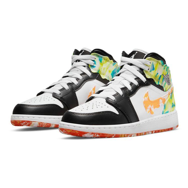 Dětské tenisky Air Jordan 1 Mid SE GS Drip Černé Týmově oranžové Kumquat DJ6563-038