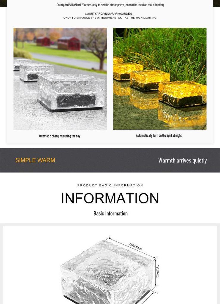 Outdoor Solar Ice Brick 4-LED Lamp for Courtyard and Landscape Pathways
