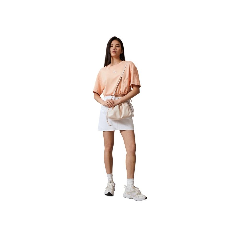 Calvin Klein Cute Drawstring Letter Embossed Pouch Bag Women Shoulder Bag Eggshell-Yellow DH3771-MTR