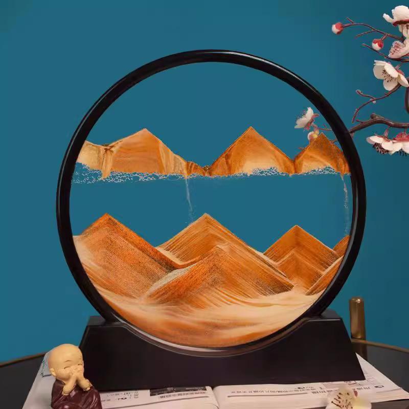 3D Sanduhr Treibsand Bewegliche Sandkunst Bild Rundes Glas Tiefsee Sandlandschaft Handwerk Fließendes Gemälde Büro Heimdeko Geschenk Neu