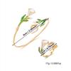 French Vintage Calla Lily Gold Color Bangle Ring Set for Women White Enamel Flower Open Cuff Bracelet Dainty Floral Jewelry Gift