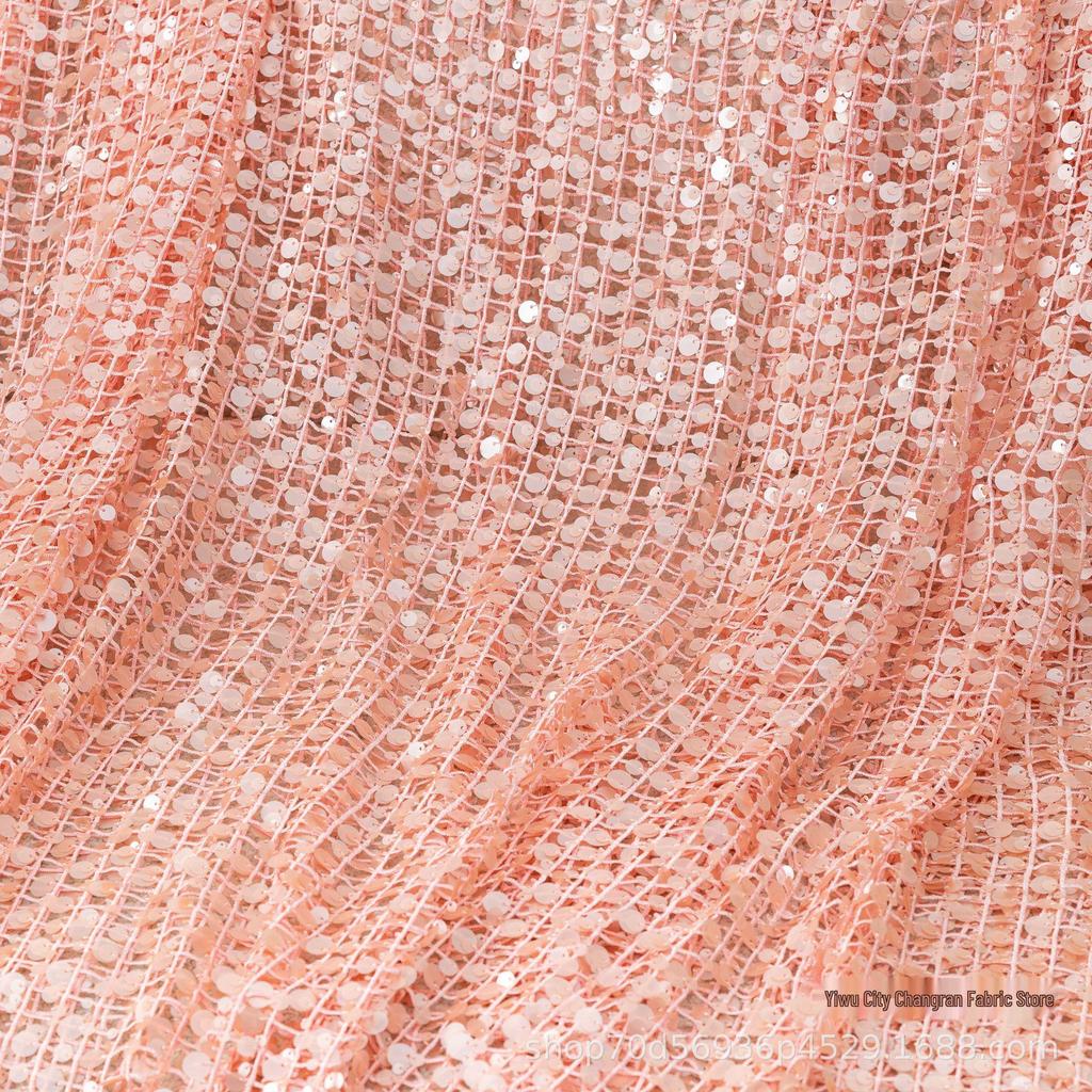 Gradient Pink Round Gold Glitter 3D Sequin Embroidered Mesh Fabric for Stage Scenery, Available Now.