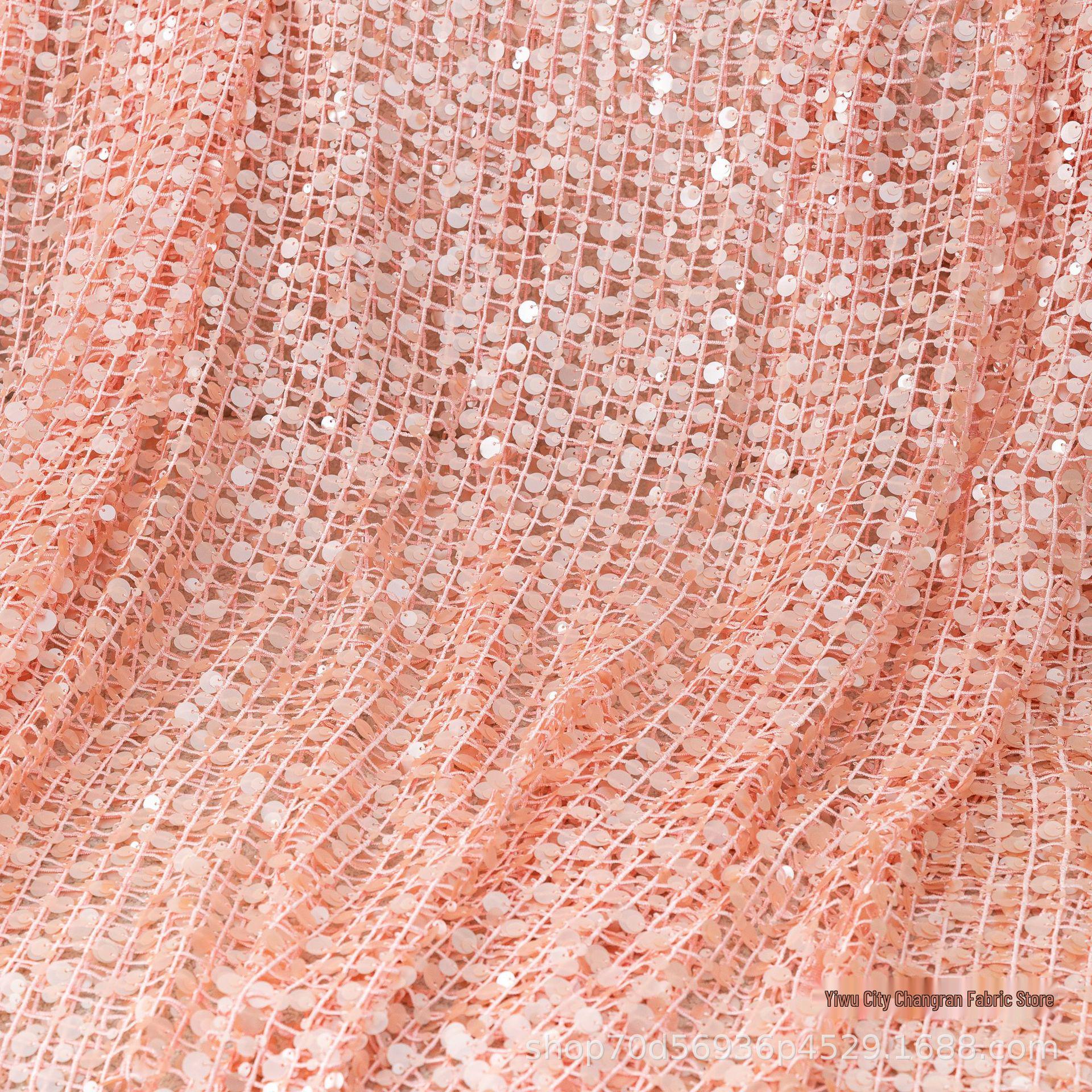 Gradient Pink Round Gold Glitter 3D Sequin Embroidered Mesh Fabric for Stage Scenery, Available Now. Width 130cm