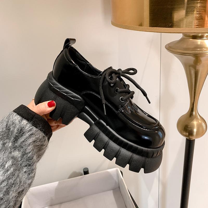 Small leather shoes women's British style new muffin platform women's shoes leather versatile thick heel single shoes increase height