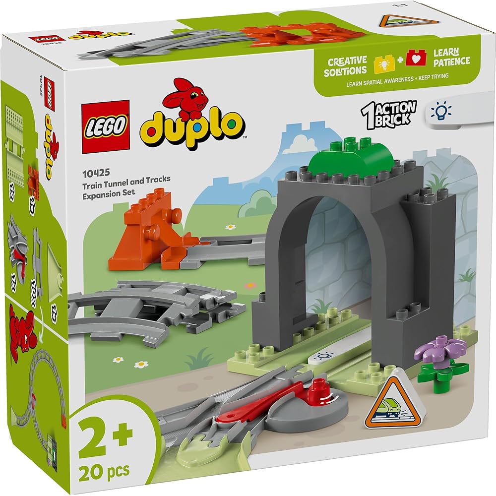 LEGO DUPLO Town Train Tracks and Tunnel Toy Set for Kids Ages 1.5 to 4 Years Educational Building Blocks
