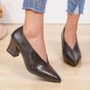 Moda Vintage negro Cuero Suave Punta Fina Tacón Grueso Zapatos Planos para Mujer 2025 Nuevo Primavera Verano Tacón Alto Versátil Zapatos Altos