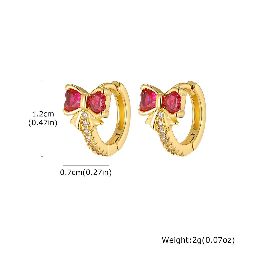 Wind Copper Slightly Inlaid Zircon Bow Flower Earrings Gold Women's Daily Versatile Earrings EBD-480