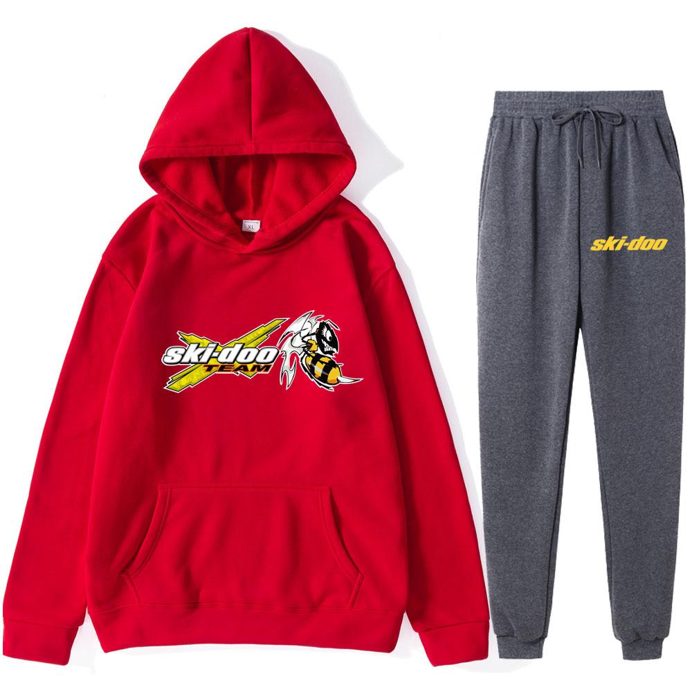 

Autumn Winter Ski-Doo Team Logo Printed Hoodies Sweatpants Set Fashionable Casual Warm Sports Long Sleeved Pants Men s Sport Wear S