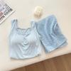 Women's Summer Padded Strappy Camisole and Pants Pajama Set - Imitation Cotton Cloud Lapel