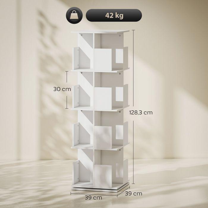 Bookshelf - HOMCOM - Rotating - 4 Levels - 16 Compartments - Particleboard - 39 X 39 X 128.3 Cm - White