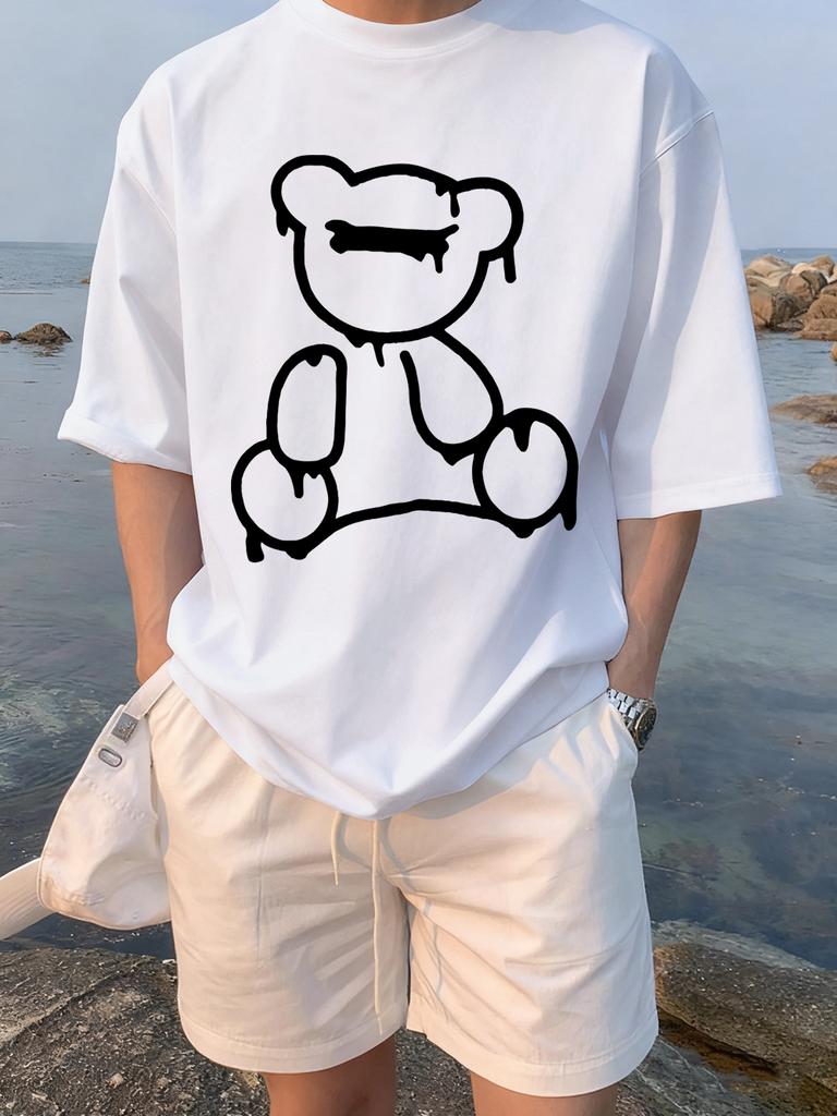 The Melting Cartoon Bear Prints TShirts Womens Cotton Summer Short Sleeve Tees Soft Loose ONeck Tops Casual Womans Clothes