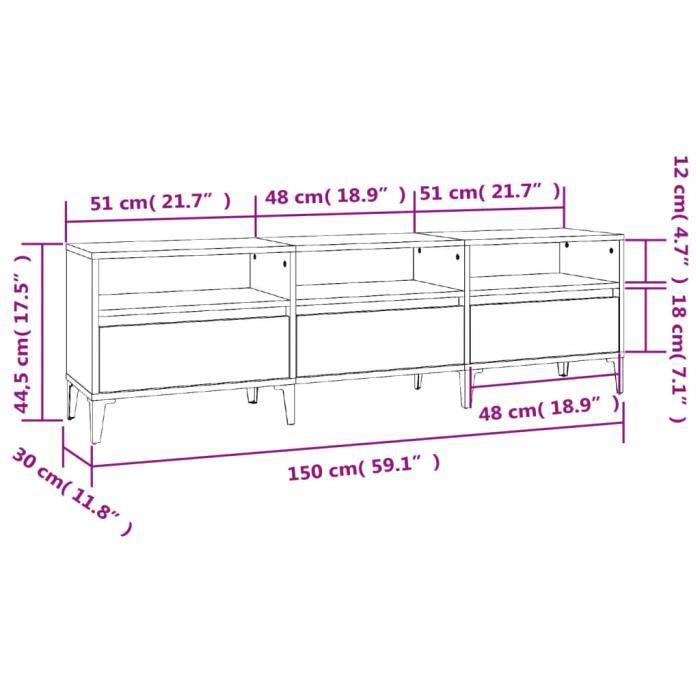 VidaXL Meuble TV chêne sonoma 150x30x44,5 cm bois d'ingénierie 831920