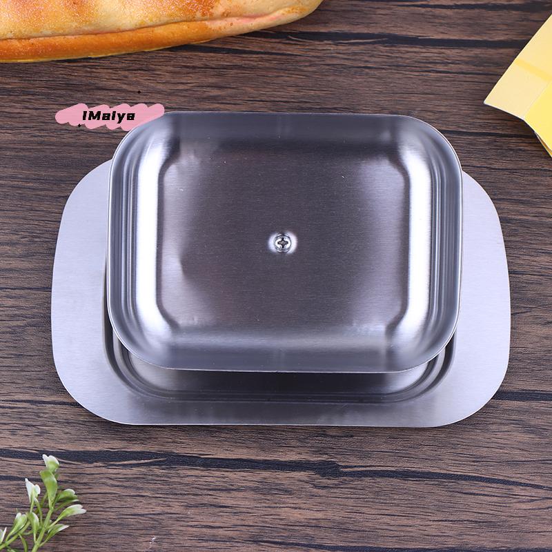 Retro French Stainless Steel Butter Dish with Lid - Kitchen Storage Box Butter Tray Dessert Tray Tableware for Home