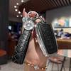 Compatible with Toyota Key Fob Cover with Keychain, Pink Genuine Leather Crystal Key Case Protection Shell for 2018-2022 Camry R