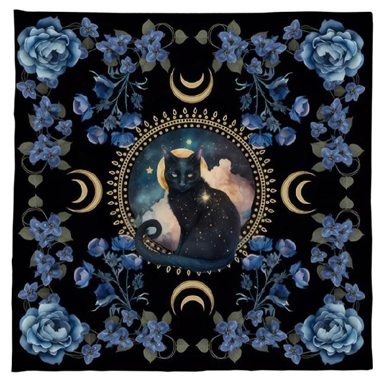 

Divinations Card Table Cloth Tapestry Flower Cat Pattern Tarot Card Tablecloth A 60x60cm