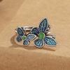 Adjustable Open Ring With Enamel Butterflies Jade-Like Inlay Vintage Womens Statement Jewelry