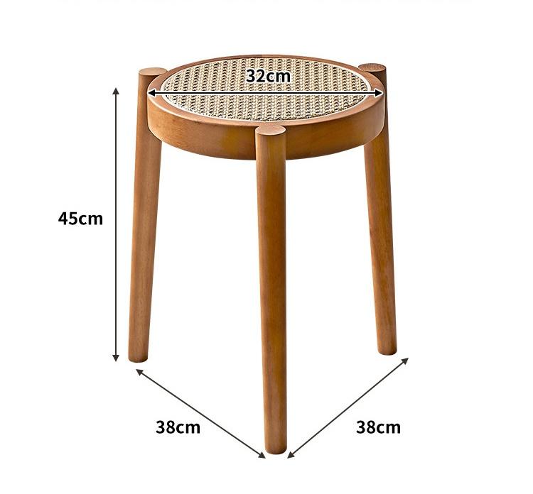 Nordischer runder Hocker aus massivem Holz und Rattan, lässiger niedriger Hocker, leichte, luxuriöse, kleine Bank aus Rattan, zum Stapeln von Schuhen