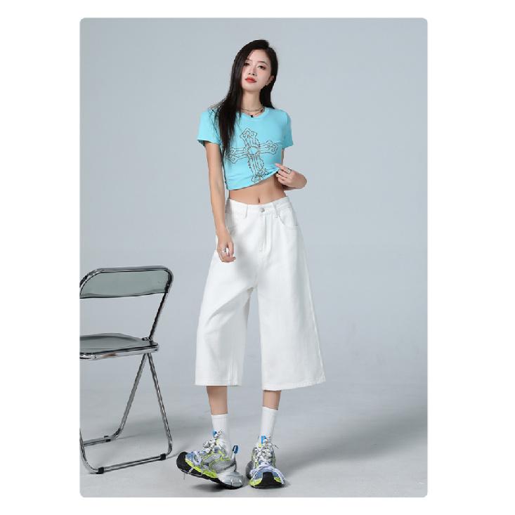 American High Street Seven-Foot Women'S Jeans Spring Autumn Loose Wide Leg Drapey Straight Cut Trousers Fashion Design