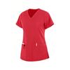 Women's Short Sleeved Solid Color V-Neck Pocket Top Pants Work Clothes Two-Piece Set