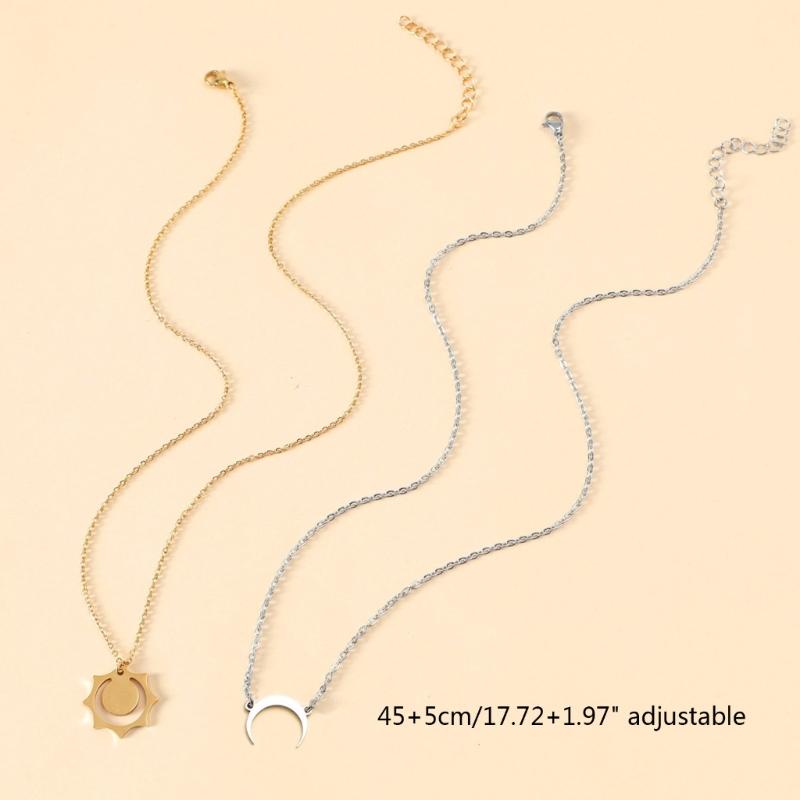 2-delige Geluksketting Zon en Maan Hanger Ketting Ketting Bff Vriendschap Cadeaus Sieraden Roestvrij Staal Kettingen