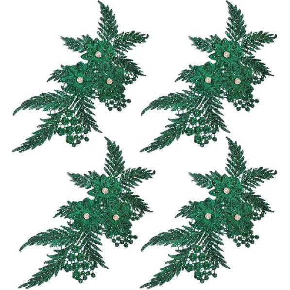 4er-Pack 3D-Blumen-Pailletten-Applikation mit Strass-Glitzer-Perlen-Stickerei, Stoff-Spitzenbesatz für Hochzeit, Brautkleid, Kleid, Tasche, Kissen