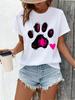 Plus Size, Teenager'S Plus Size Summer Short Sleeve T-Shirt, Black Animal Paw Print Pattern with Pin