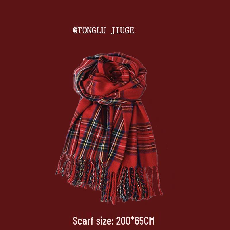 Red Plaid Scarf - Warm & Versatile Winter Gift for Women and Couples