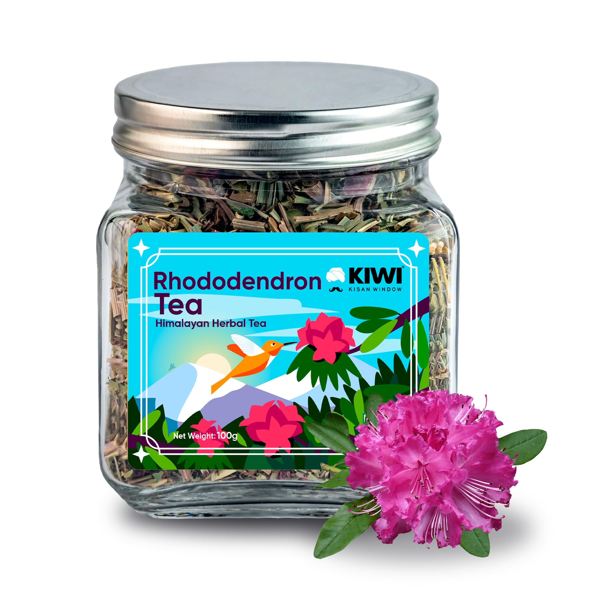 Kiwi Kisan Window Himalayan Rhododendron Tea, 100g (80+ cups) | Herbal Buraansh Tea | Handpicked Wild Rhododendron Flowers | Antioxidant-Ri