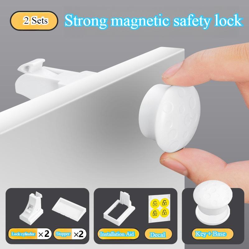 2/4 Locks + 1 Key, Child-Proof Magnetic Locks for Cabinets And Drawers, Invisible Multifunctional Locks.