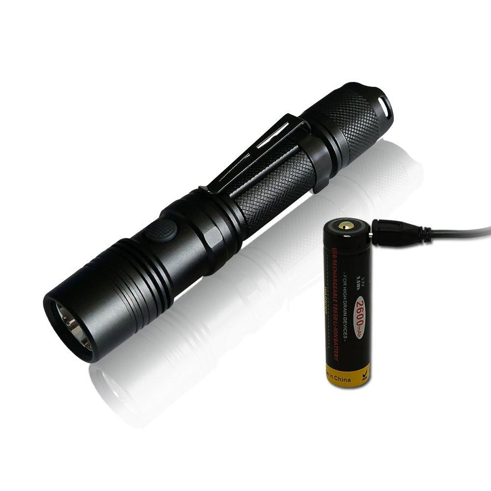 Powerful 1000 Lumens Cree LED Portable Handheld for Outdoor Emergency or Home Power and Disaster Rechargeable 18650 Battery XM-L2 Flashlight, Torch,
