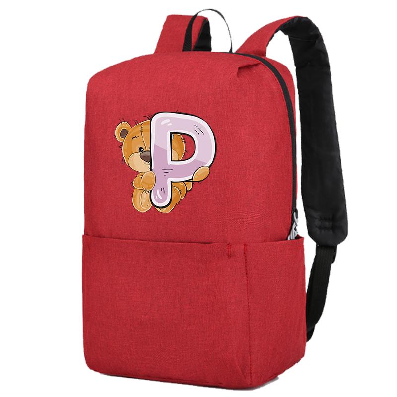Lovely Little Bear 26 English Letters Backpack Girl School Bag Cosplay Canvas Backpacks Children Kid Bookbag Back To School