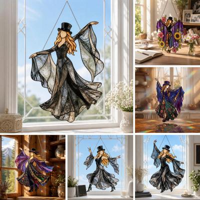 Dama Danzante Cattura Sole Ornamento da Appendere in Acrilico Donna Bohemien Gotica Rotella da Finestra Regalo