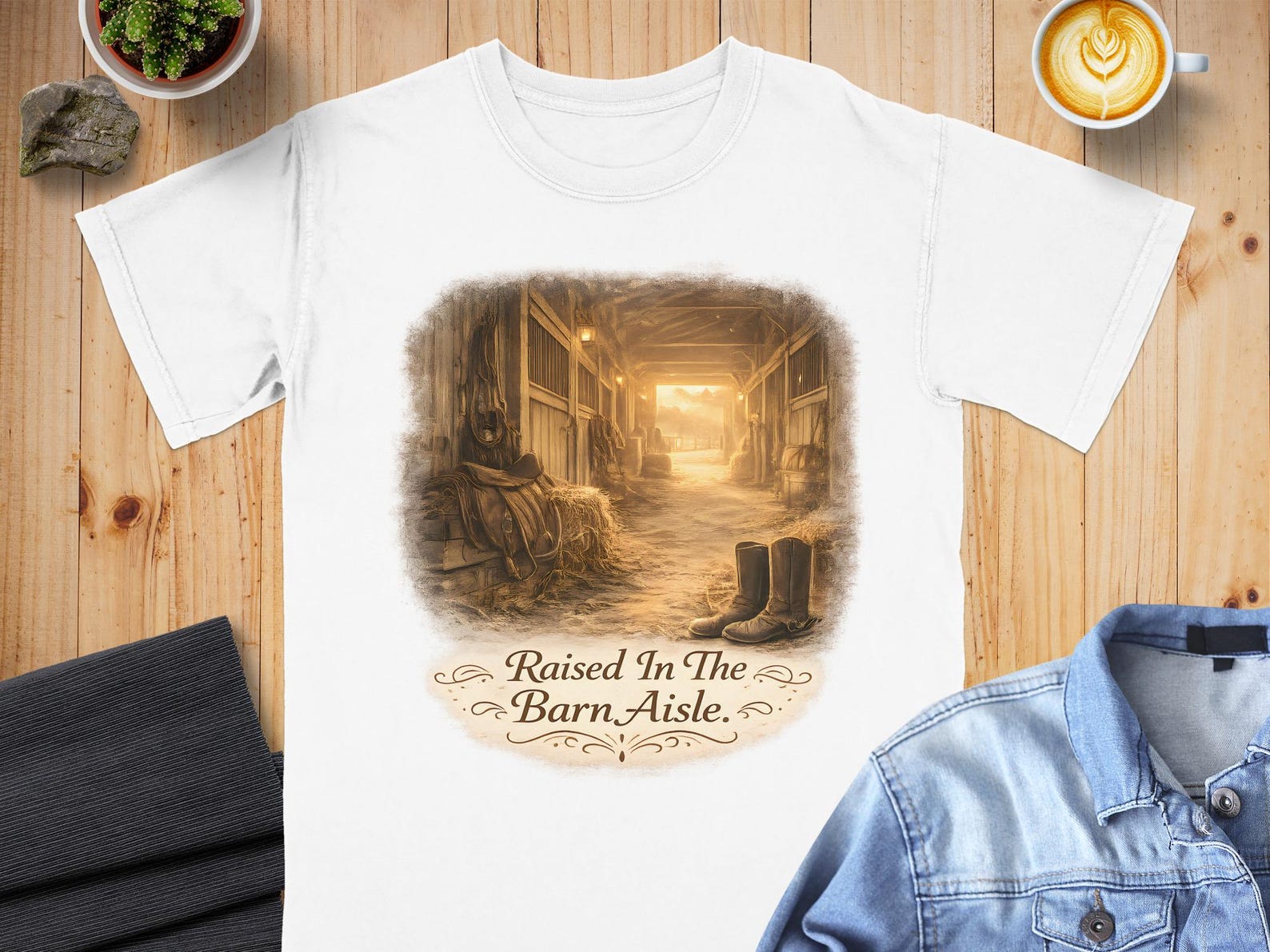 Raised In The Barn Aisle T-Shirt, Rustic Western Farm Life Tee, Horse Stable Countryside Shirt, Cowboy Boots Saddle Hay Design, Equestrian 4XL