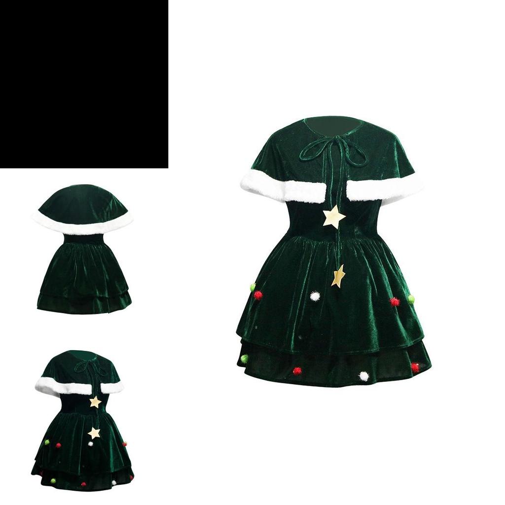 Gorgeous Women Christmas Tree Cosplay Costume Plus Size Xmas Dress Cloak Hat Party