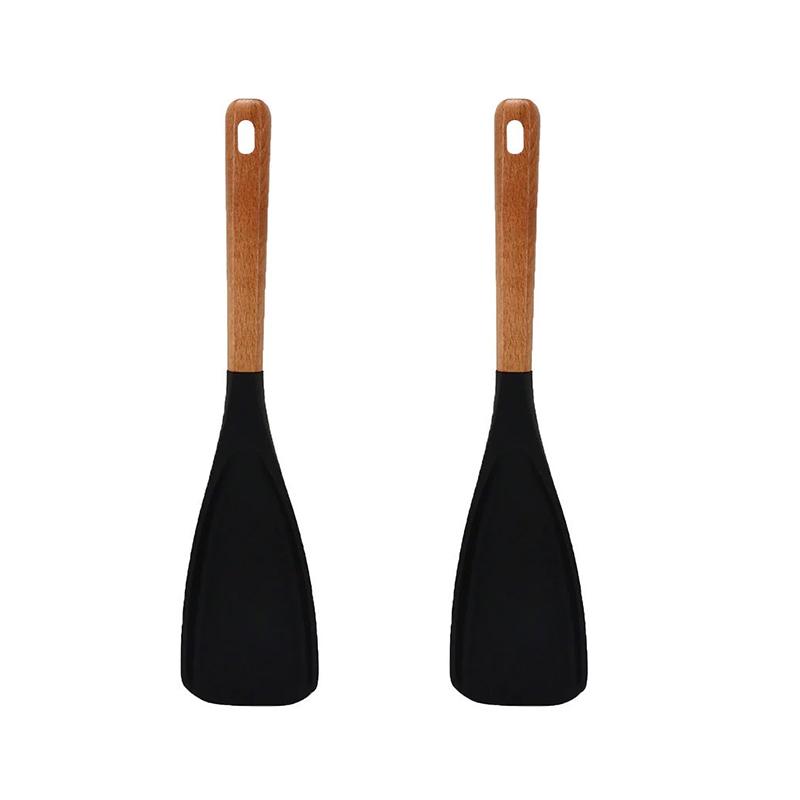 Silicone Cooking Spatula Wooden Handle Dense Shovel Fried Fish Omelette Shovel Non-stick Salad Mixing Spoon Kitchen Tools