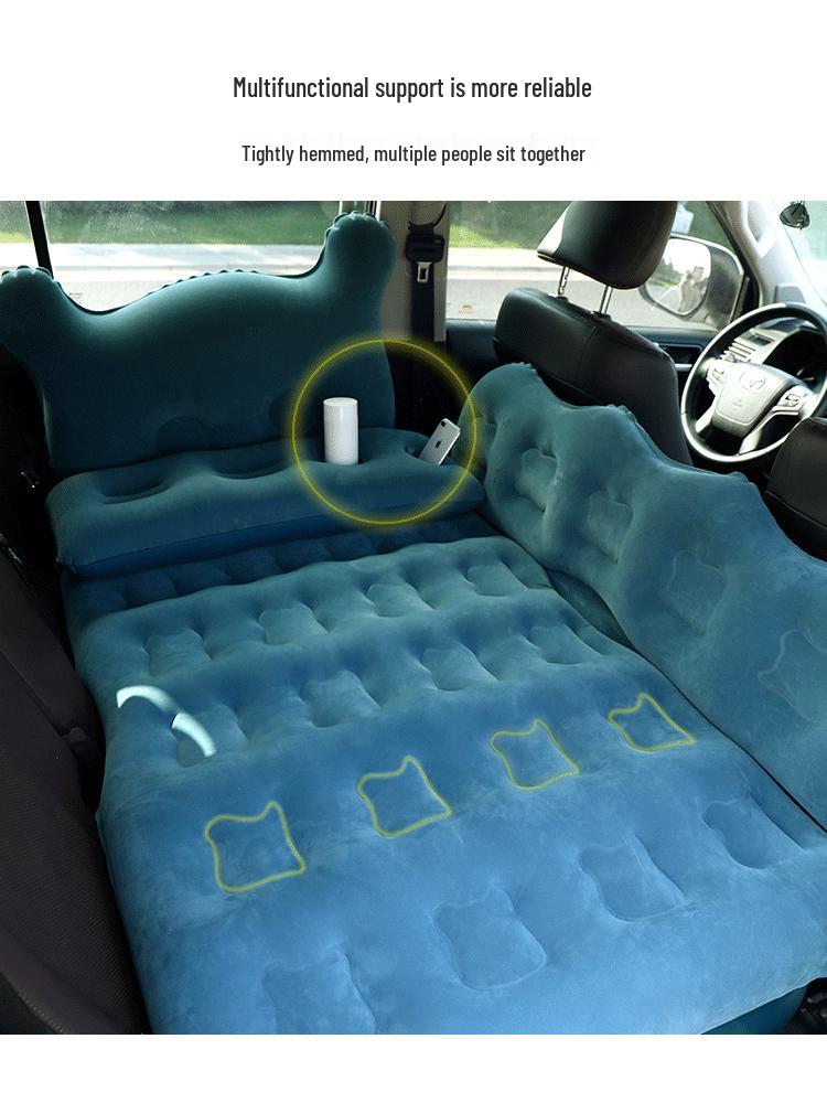 Universal Inflatable Car Bed - Rear Seat Flocking Sleep Pad with Cartoon Design