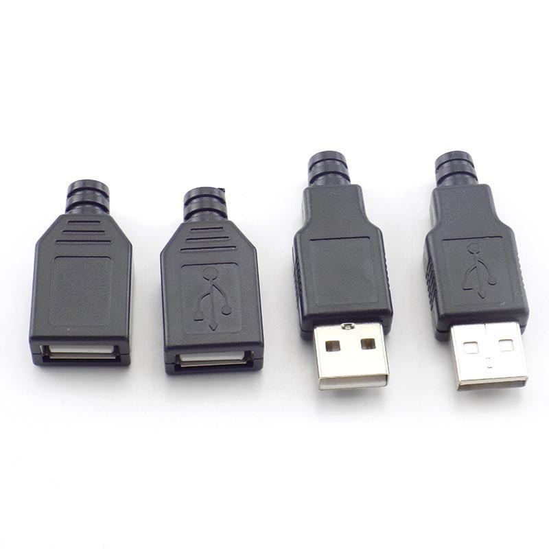 100pcs Type A Male Female USB 4 Pin Plug Socket Connector With Black Plastic Cover Type-A DIY Kits