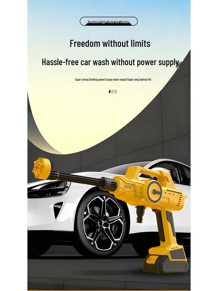 Rechargeable Wireless High-Pressure Car Washer - Lithium Battery Powered High-Power Water Gun for Household Car Cleaning